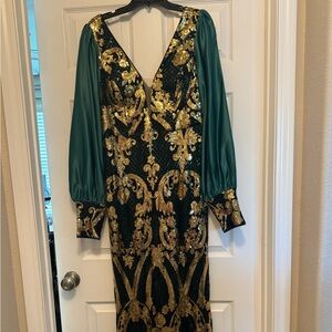 Elegant Green and Gold Dress